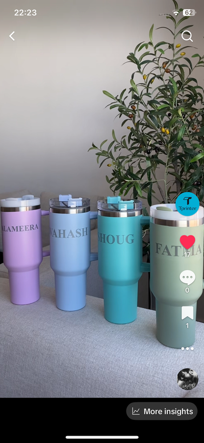 water bottle 40 oz+ printing or laser engraving